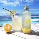 Mrs. Toddy’s sparkling adaptogenic drink in amber bottle with real herbs