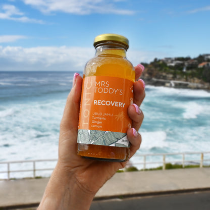 Bold, earthy drink made with fresh turmeric, lemon and warming spices